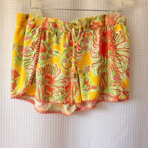 Lilly Pulitzer Yellow Pink Green Floral Pom-Trim Shorts